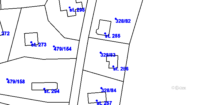 Parcela st. 328/83 v KÚ Patřín, Katastrální mapa