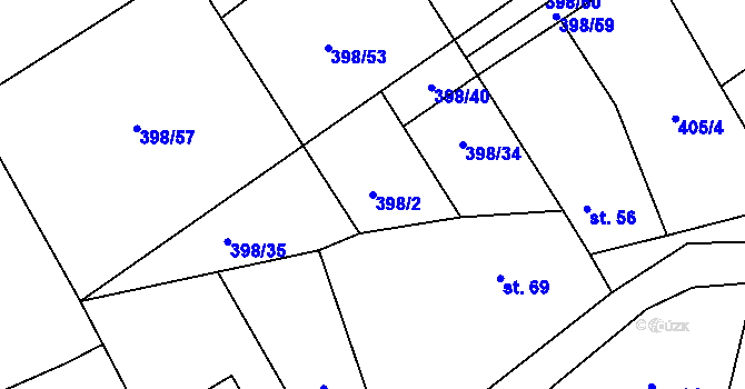 Parcela st. 398/2 v KÚ Patřín, Katastrální mapa