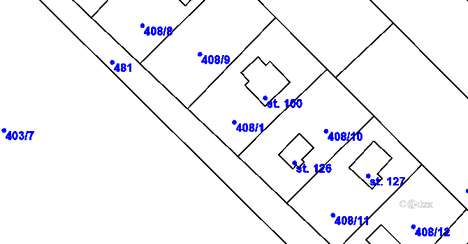 Parcela st. 408/1 v KÚ Patřín, Katastrální mapa