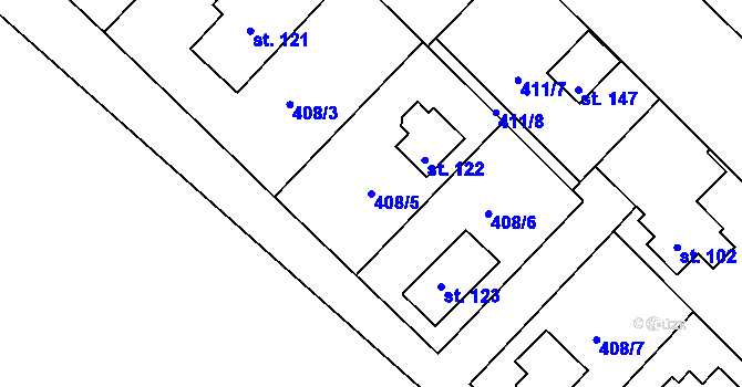 Parcela st. 408/5 v KÚ Patřín, Katastrální mapa