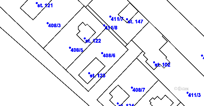 Parcela st. 408/6 v KÚ Patřín, Katastrální mapa