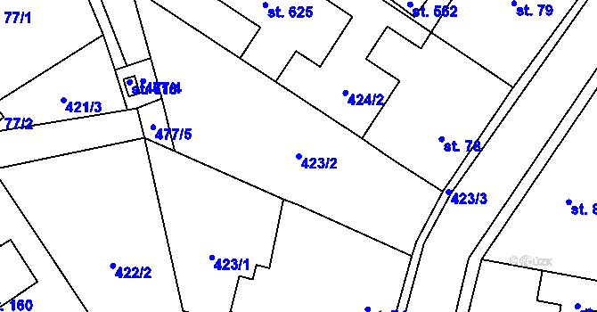 Parcela st. 423/2 v KÚ Patřín, Katastrální mapa