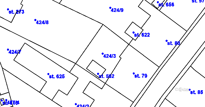 Parcela st. 424/3 v KÚ Patřín, Katastrální mapa