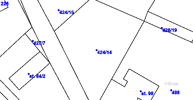 Parcela st. 424/14 v KÚ Patřín, Katastrální mapa