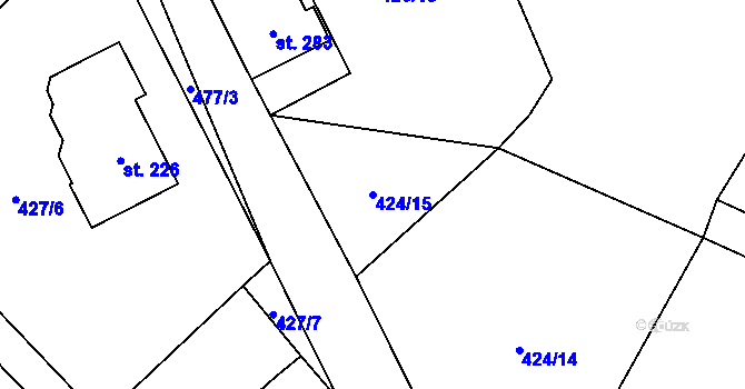 Parcela st. 424/15 v KÚ Patřín, Katastrální mapa