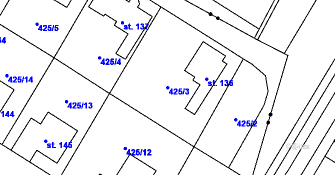 Parcela st. 425/3 v KÚ Patřín, Katastrální mapa