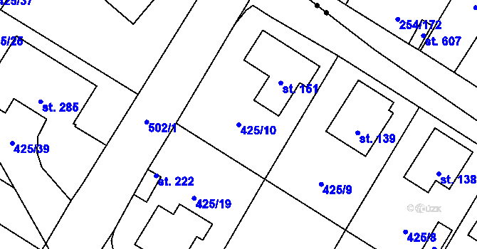 Parcela st. 425/10 v KÚ Patřín, Katastrální mapa