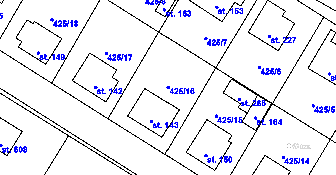 Parcela st. 425/16 v KÚ Patřín, Katastrální mapa