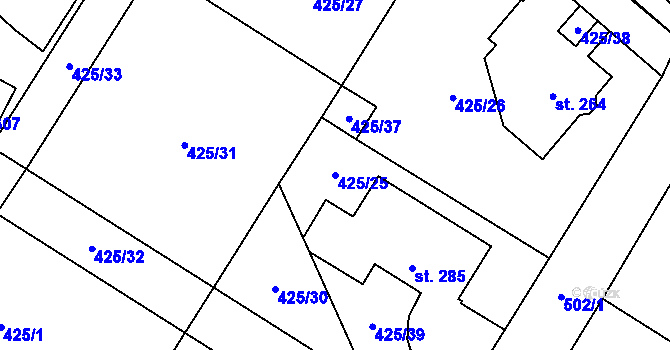 Parcela st. 425/25 v KÚ Patřín, Katastrální mapa