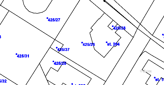 Parcela st. 425/26 v KÚ Patřín, Katastrální mapa