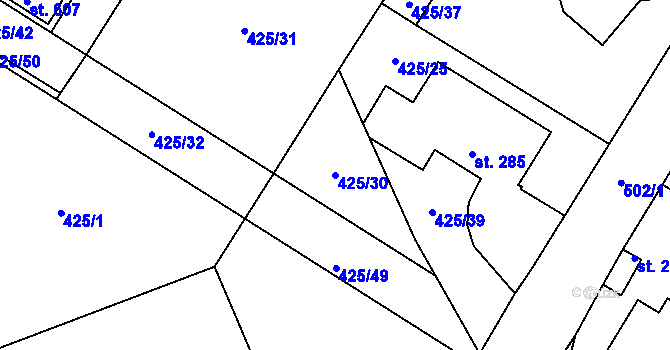 Parcela st. 425/30 v KÚ Patřín, Katastrální mapa