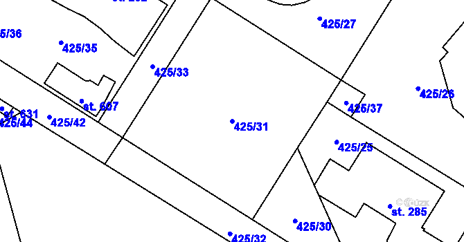 Parcela st. 425/31 v KÚ Patřín, Katastrální mapa
