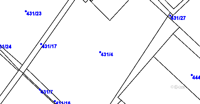 Parcela st. 431/4 v KÚ Patřín, Katastrální mapa