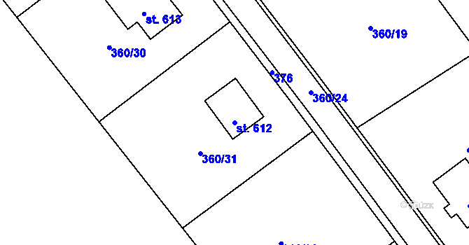 Parcela st. 612 v KÚ Patřín, Katastrální mapa