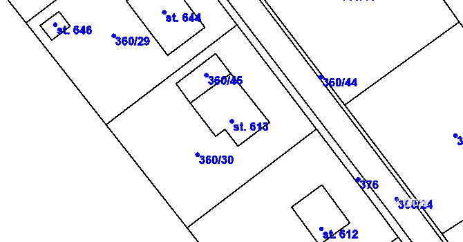 Parcela st. 613 v KÚ Patřín, Katastrální mapa