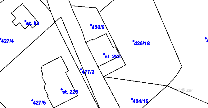 Parcela st. 283 v KÚ Patřín, Katastrální mapa