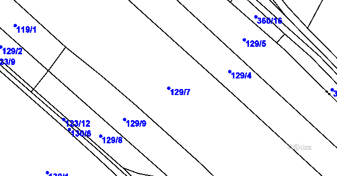 Parcela st. 129/7 v KÚ Patřín, Katastrální mapa