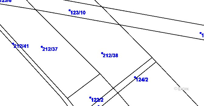 Parcela st. 212/38 v KÚ Patřín, Katastrální mapa