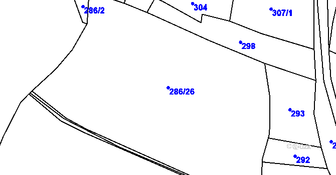 Parcela st. 286/26 v KÚ Patřín, Katastrální mapa