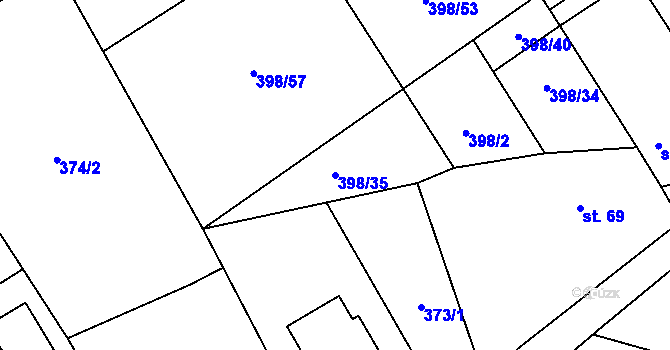 Parcela st. 398/35 v KÚ Patřín, Katastrální mapa