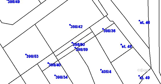 Parcela st. 398/36 v KÚ Patřín, Katastrální mapa