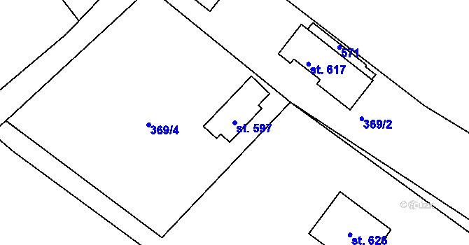 Parcela st. 597 v KÚ Patřín, Katastrální mapa
