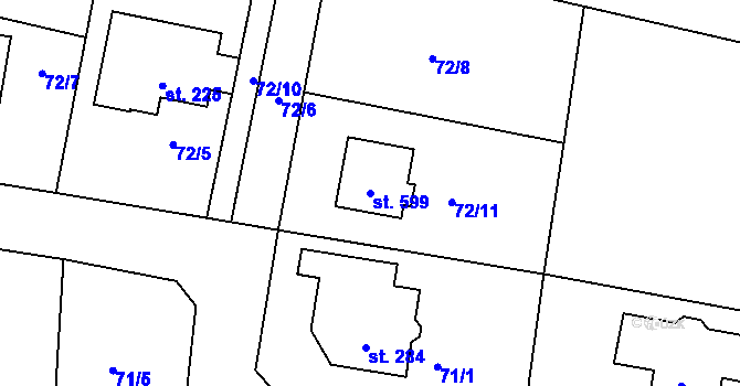 Parcela st. 599 v KÚ Patřín, Katastrální mapa