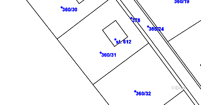 Parcela st. 360/31 v KÚ Patřín, Katastrální mapa