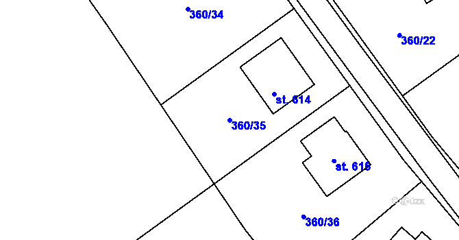 Parcela st. 360/35 v KÚ Patřín, Katastrální mapa