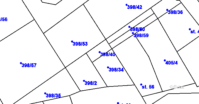 Parcela st. 398/40 v KÚ Patřín, Katastrální mapa