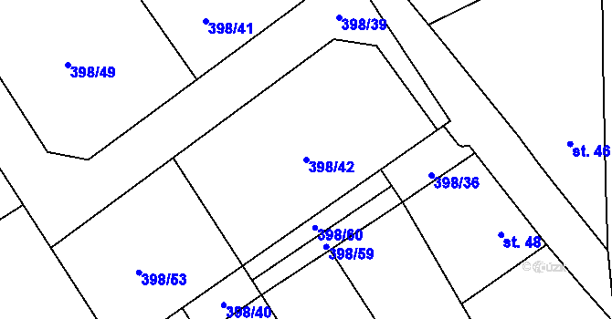 Parcela st. 398/42 v KÚ Patřín, Katastrální mapa