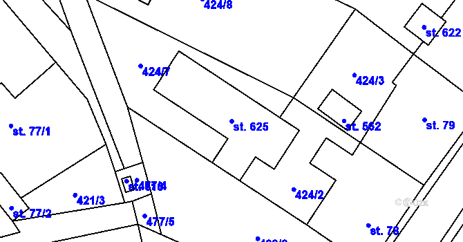 Parcela st. 625 v KÚ Patřín, Katastrální mapa
