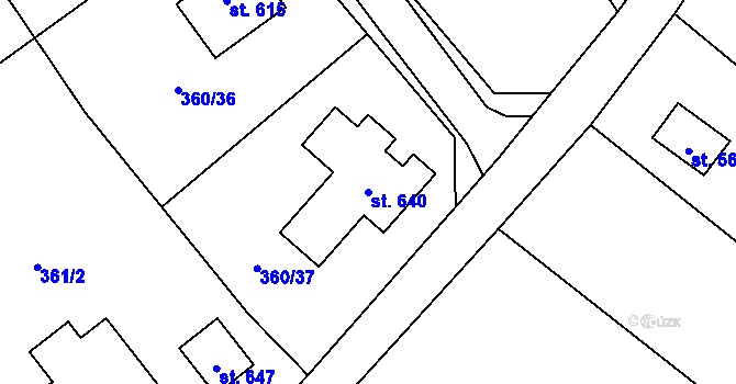 Parcela st. 640 v KÚ Patřín, Katastrální mapa