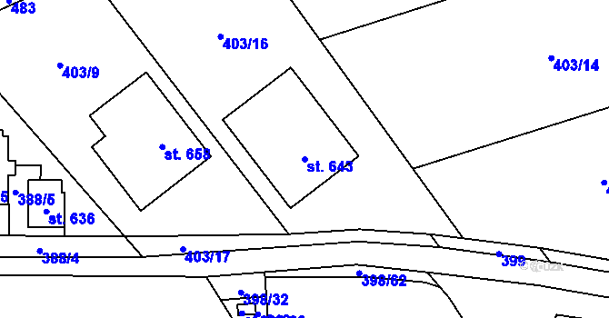 Parcela st. 643 v KÚ Patřín, Katastrální mapa