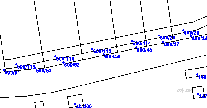 Parcela st. 600/44 v KÚ Studce, Katastrální mapa