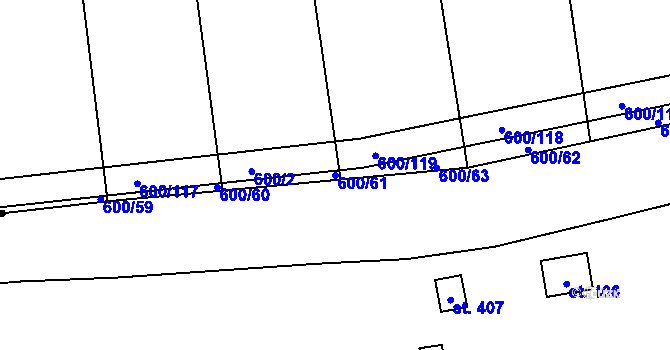 Parcela st. 600/61 v KÚ Studce, Katastrální mapa