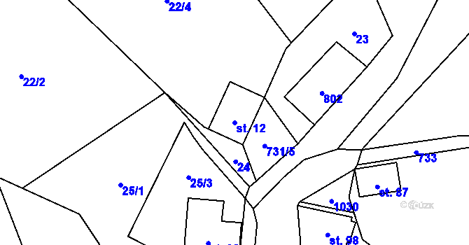 Parcela st. 12 v KÚ Loučim, Katastrální mapa