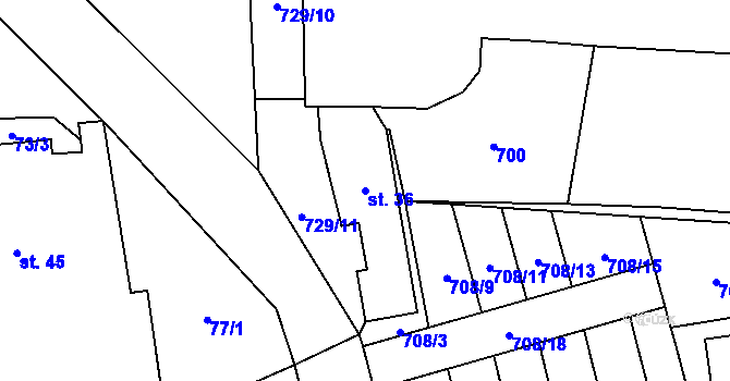 Parcela st. 36 v KÚ Loučim, Katastrální mapa