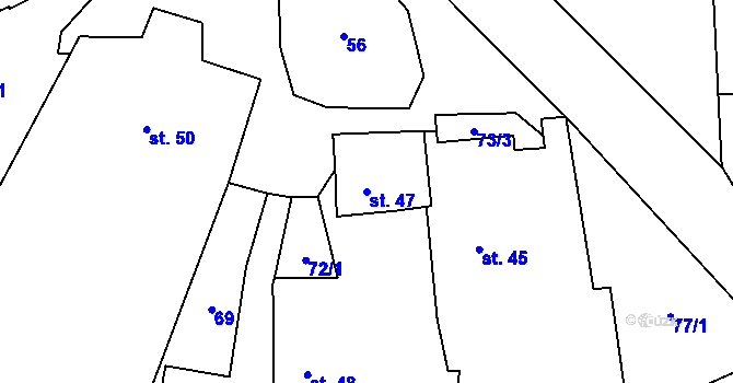 Parcela st. 47 v KÚ Loučim, Katastrální mapa