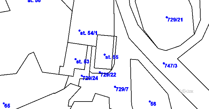 Parcela st. 55 v KÚ Loučim, Katastrální mapa
