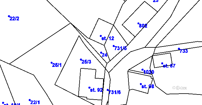 Parcela st. 24 v KÚ Loučim, Katastrální mapa