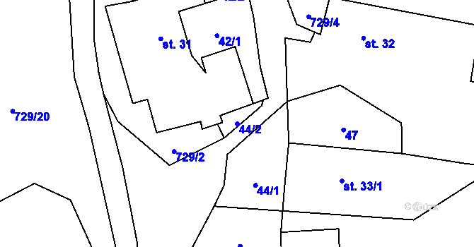 Parcela st. 44/2 v KÚ Loučim, Katastrální mapa