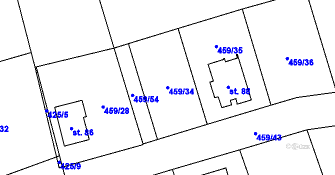 Parcela st. 459/34 v KÚ Loučim, Katastrální mapa