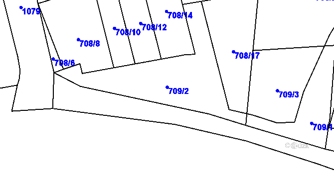 Parcela st. 709/2 v KÚ Loučim, Katastrální mapa