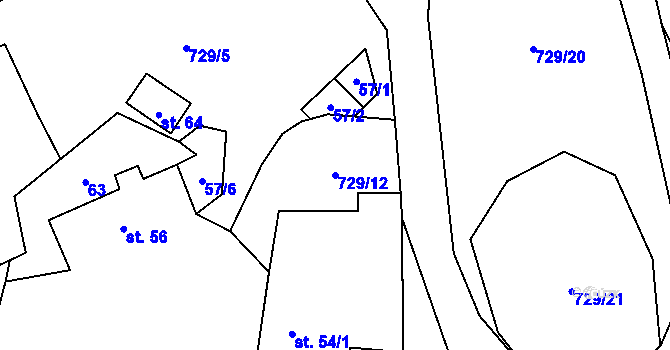 Parcela st. 729/12 v KÚ Loučim, Katastrální mapa