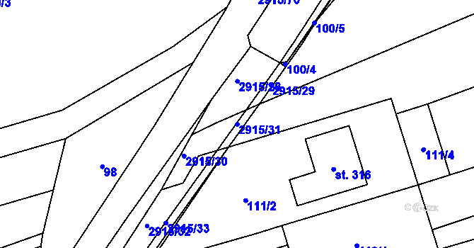 Parcela st. 2915/31 v KÚ Loučka I, Katastrální mapa