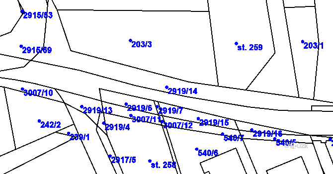 Parcela st. 2919/14 v KÚ Loučka I, Katastrální mapa