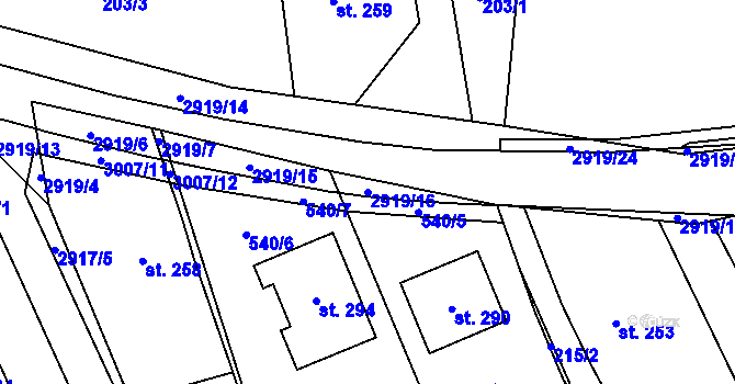 Parcela st. 2919/16 v KÚ Loučka I, Katastrální mapa