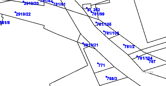Parcela st. 2919/21 v KÚ Loučka I, Katastrální mapa