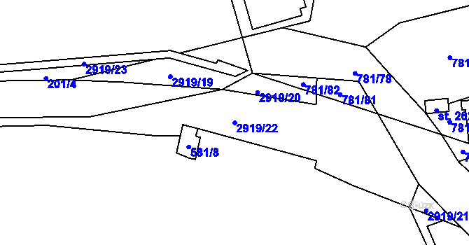 Parcela st. 2919/22 v KÚ Loučka I, Katastrální mapa